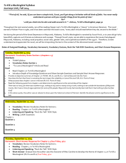 To Kill a Mockingbird Syllabus Journeys Unit, Fall 2014