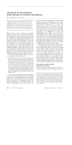 The Pearl in the Chicken: Pearl Recipes in Papyrus Holmiensis