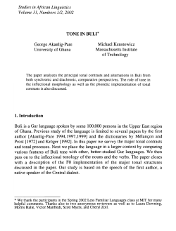TONE IN BULI* 1. Introduction - Studies in African Linguistics