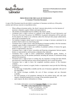 PRINCIPLES FOR THE SALE OF INSURANCE A Consumer