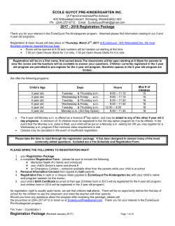 Ecole Guyot Pre-K Registration 2017-2018 Package