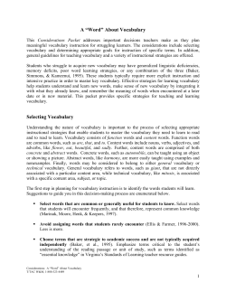 A &ldquo;Word&rdquo; About Vocabulary Selecting Vocabulary