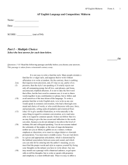 Part I &ndash; Multiple Choice: