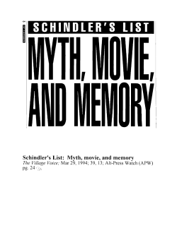 Schindler`s List: Myth, movie, and memory