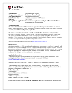 Mathematics and Statistics Pure Mathematics/Algebra Professor