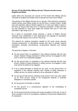 Survey of First World War military service tribunal records across