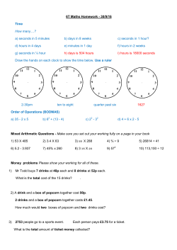 6T Maths Homework - 30/9/16 Time How many....? a) seconds in 5