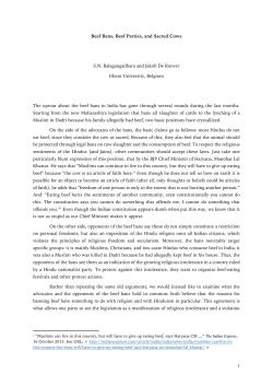 Beef Bans, Beef Parties, and Sacred Cows S.N. Balagangadhara
