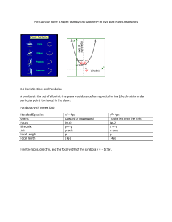 Pre-Calculus Notes Chapter 8 Analytical Geometry in Two and