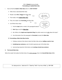 RD 115 Week 4 Lecture Guide: Formulating an Implied Main Idea I