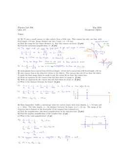 Physics Lab 206 Mar 2016 Quiz #5 Geometric Optics Name:
