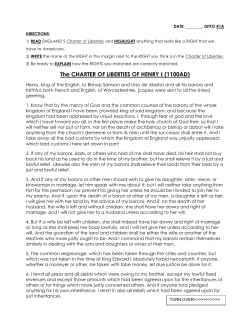 The CHARTER OF LIBERTIES OF HENRY I (1100AD)