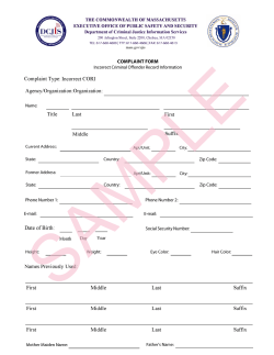 Complaint Type: Incorrect CORI Agency