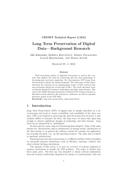 Long Term Preservation of Digital Data&mdash;Background Research