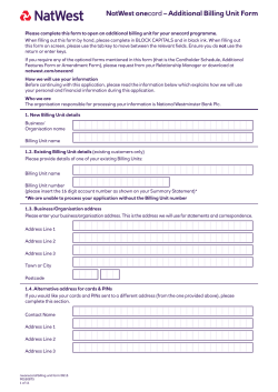 NatWest onecard &ndash; Additional Billing Unit Form