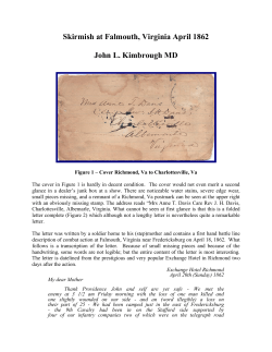 Skirmish at Falmouth, Virginia April 1862 John L. Kimbrough MD
