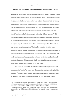 1 Passions and Affections in British Philosophy of the seventeenth
