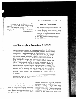 The Maryland Toleration Act - White Plains Public Schools