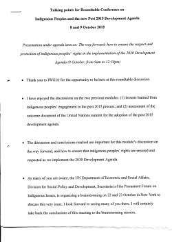 Talking points for Roundtable Conference on Indigenous