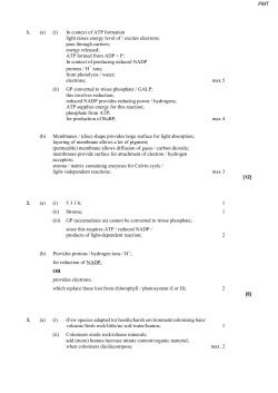 1. (a) (i) In context of ATP formation light raises energy level of