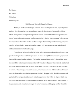 Student 1 Joe Student Mr. Pollard Mythology 13 January 2014 MLA