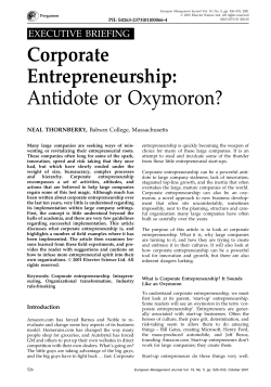 Corporate Entrepreneurship: Antidote or Oxymoron?