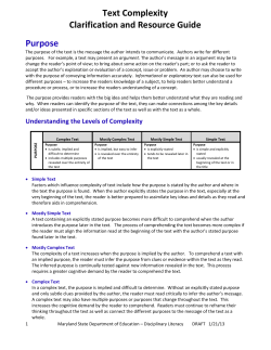 Purpose Text Complexity Clarification and Resource Guide