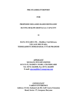 PRE-FEASIBILITYREPORT FOR PROPOSED MOLASSES BASED