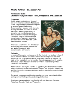 Marsha Waldman &ndash; ELA Lesson Plan Romeo and Juliet Character