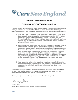 “FIRST LOOK” Orientation - Care New England Health System