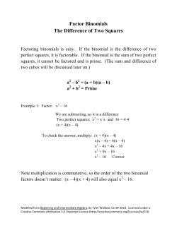 Factor Binomials The Difference of Two Squares