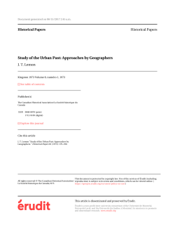 Study of the Urban Past: Approaches by Geographers