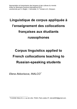 Linguistique de corpus appliqu&eacute;e &agrave; l`enseignement des collocations