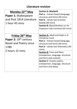 Literature revision Monday 22nd May Paper 1: Shakespeare and