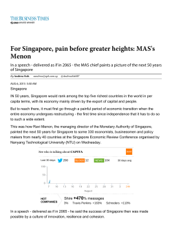 For Singapore, pain before greater heights: MAS`s Menon