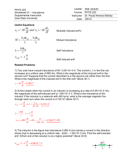 PHYS 222 Worksheet 21 Inductance ANSWERS