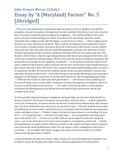 Essay by &ldquo;A [Maryland] Farmer&rdquo; No. 5 [Abridged]