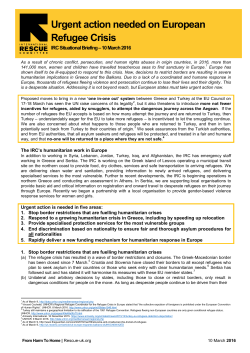 European Refugee Crisis Situational Briefing - 2016 March - IRC-UK