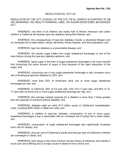 Support for Senate Bill 300, The Health Warning Label on Sugar