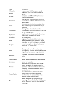 TERM DEFINITION Alliteration recurrence of initial consonant