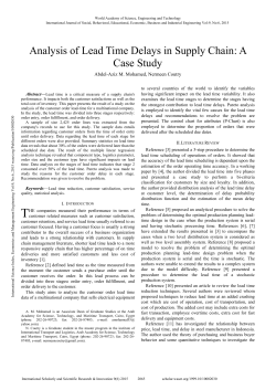 Analysis of Lead Time Delays in Supply Chain: A Case Study