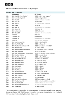 BBC TV and Radio channel numbers on Sky in England EPG No