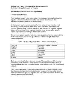 Biology 356 - Major Features of Vertebrate Evolution Dr. Robert