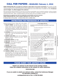 Call for Papers - The World Aquaculture Society