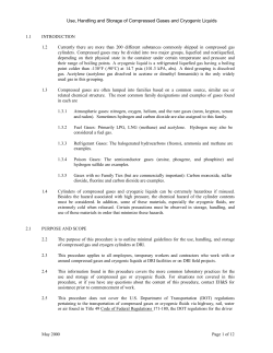 Use, Handling and Storage of Compressed Gases and Cryogenic