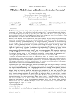 SMEs Entry Mode Decision Making Process: Rational or Cybernetic?