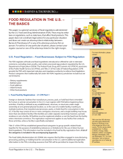 FOOD REGULATION IN THE U.S. &ndash; THE BASICS
