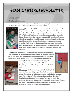 January 8, 2016 Dear Parents/Guardians, A nice start to the new