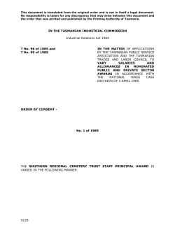 Order No. 1 of 1985 - Tasmanian Industrial Commission