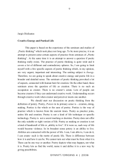 SYNNYT/ORIGINS 4 | 2006 9 Jurgis Dieliautas Creative Energy and